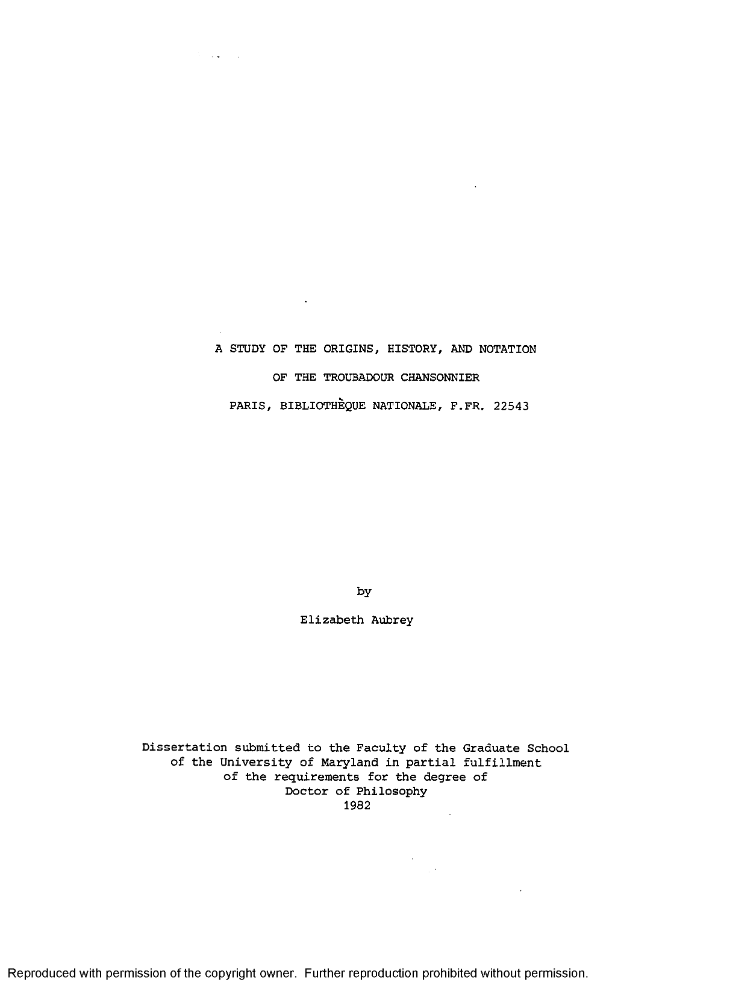 A Study of the Origins, History, and Notation of the Troubadour