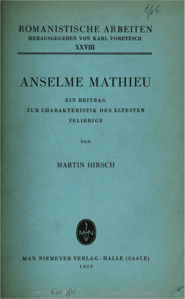 Anselme Mathieu. Ein Beitrag zur Charakteristik des ältesten Felibrige