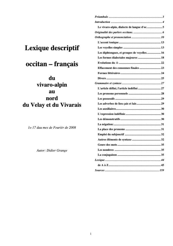 Lexique Descriptif occitan-français